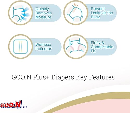 Miniatura 6 de Plus+ Pañales talla L (hasta 31 libras), unisex, 54 unidades, correas de cinta japonesa, piel sensible, fabricado en Japón