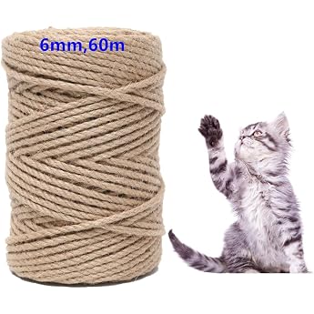Sisal Rope for Scratching Post 6 mm 60 m Natural Sisal Rope for Cats Scratching Rope Household Garden DIY Decoration Cord for Replacement