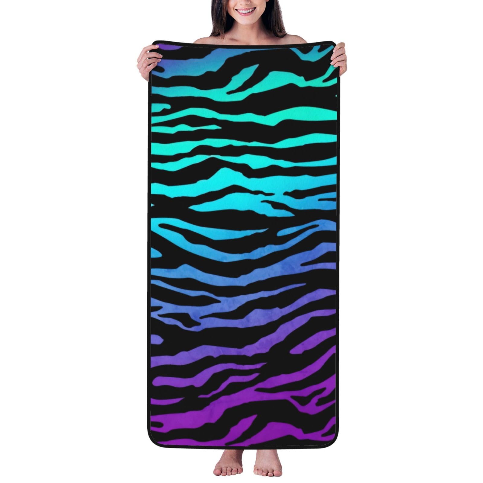 JBJGKHLP Purple Blue Green Camouflage Zebra Stripes Print Women Men Couples Coral Velvet Bath Towel Ultra-Soft For Home Bathroom Travel