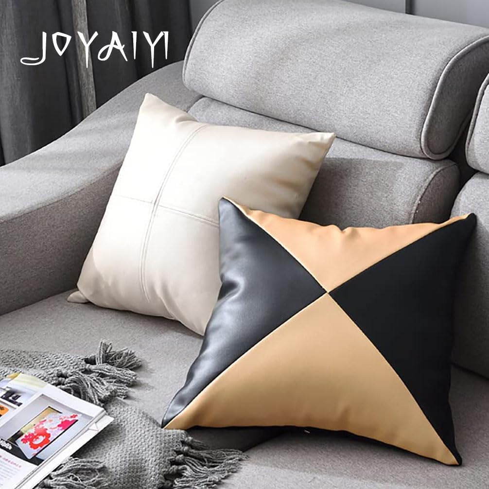 Luxury Throw Pillow Cover Nordic 20x20 Leather Texture PU Leather Fabric, Simple and Fashionable Sofa Backrest Throw Pillow Car Interior (20x20 Inch (Pack of 1), Black)