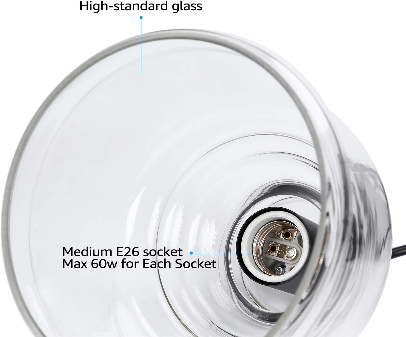 ESCENA 3-Light Glass Pendant Light, Classic Adjustable Cluster Chandelier, UL Listed, Clear Glass Shades, for Kitchen Island, Dining Room, Bar, Cafe, E26 Base