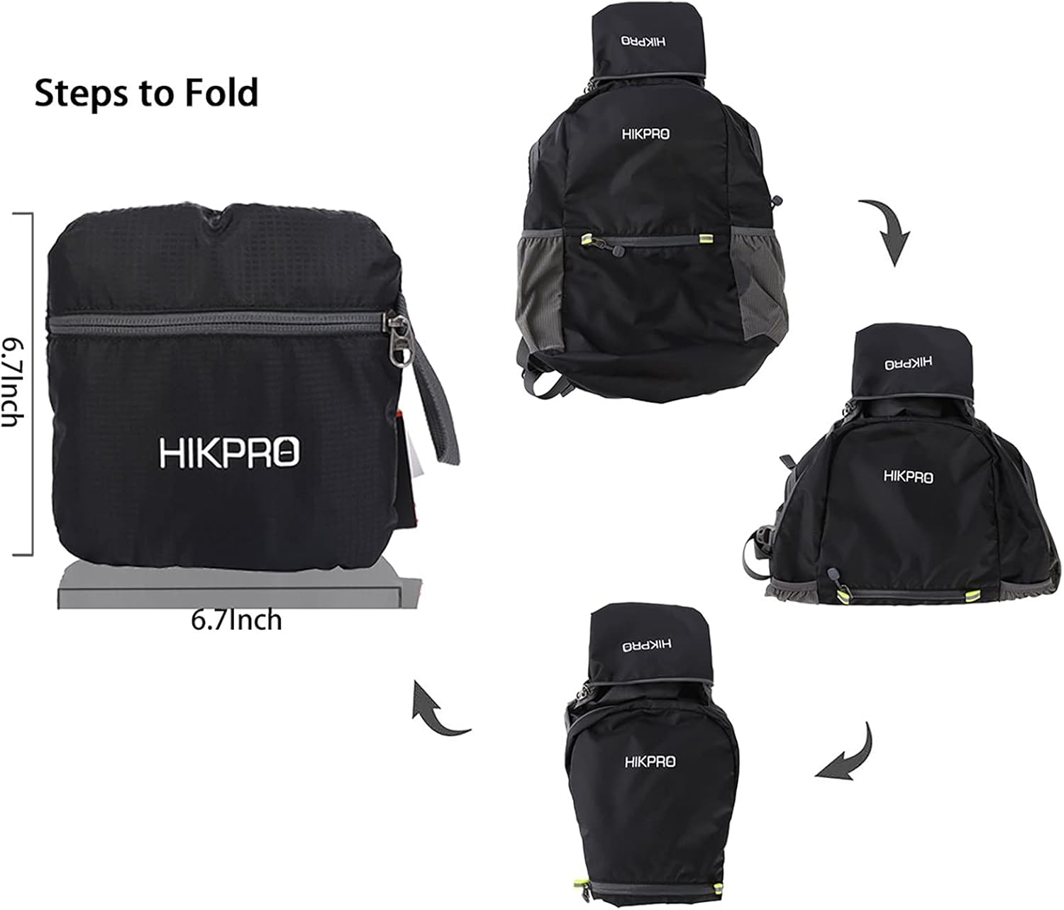 HIKPRO Unisex Ultralight Handy Packable Backpack, Black, 6.5 Oz : Sports & Outdoors