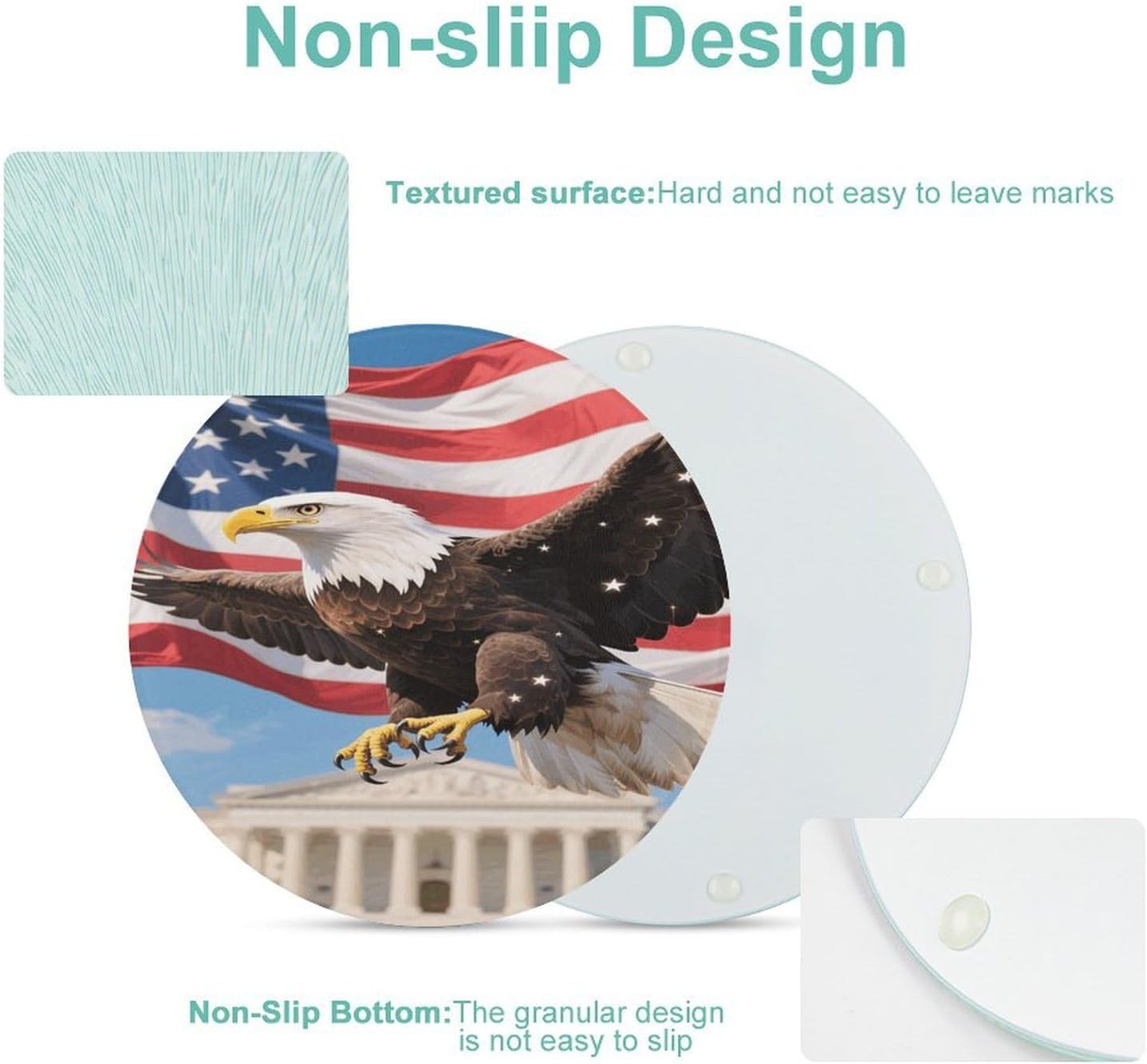 American Eagle Patriotic Usa Cutting Board Portable Small Chopping Boards Tempered Glass Kitchen Counter Protector Non-Slip Round Charcuterie Boards Mat for Bar Cheese Board