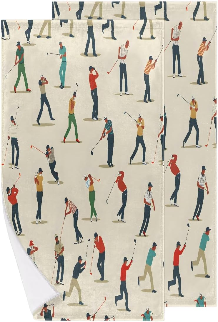 Golf Ball Hand Towels for Bathroom Set of 2, Sport Golf Decorative Bath Hand Towels, Soft Microfiber Absorbent Towel for Fitness, Yoga, Travel, Camping, Gym