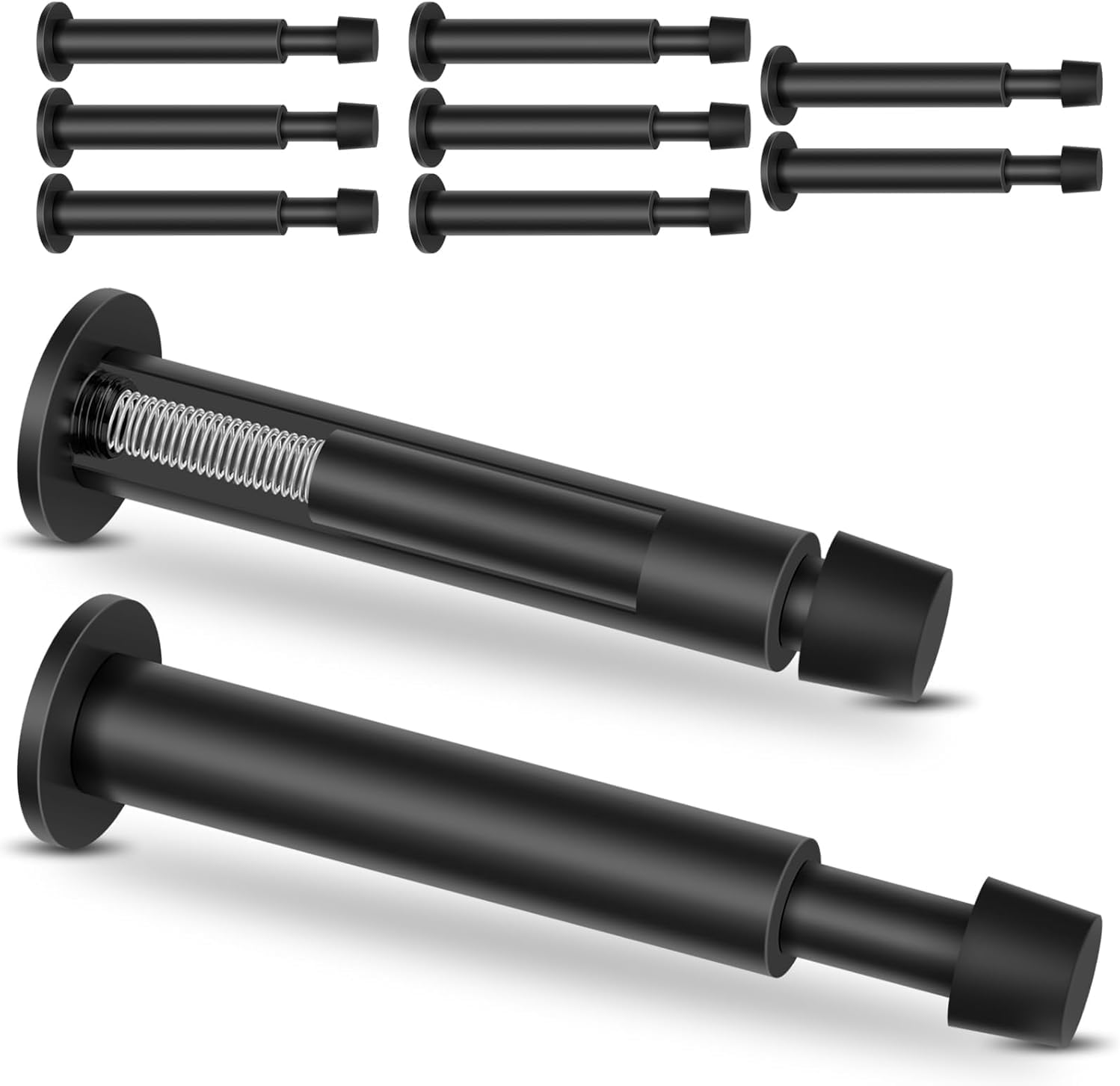 Black Door Stops, 10 Pack Door Stoppers, 4.4 Inch Spring Door Stop for Wall Door Bumper Rubber Tips Wall Protector Door Stopper for Bottom of Door, Matte Black