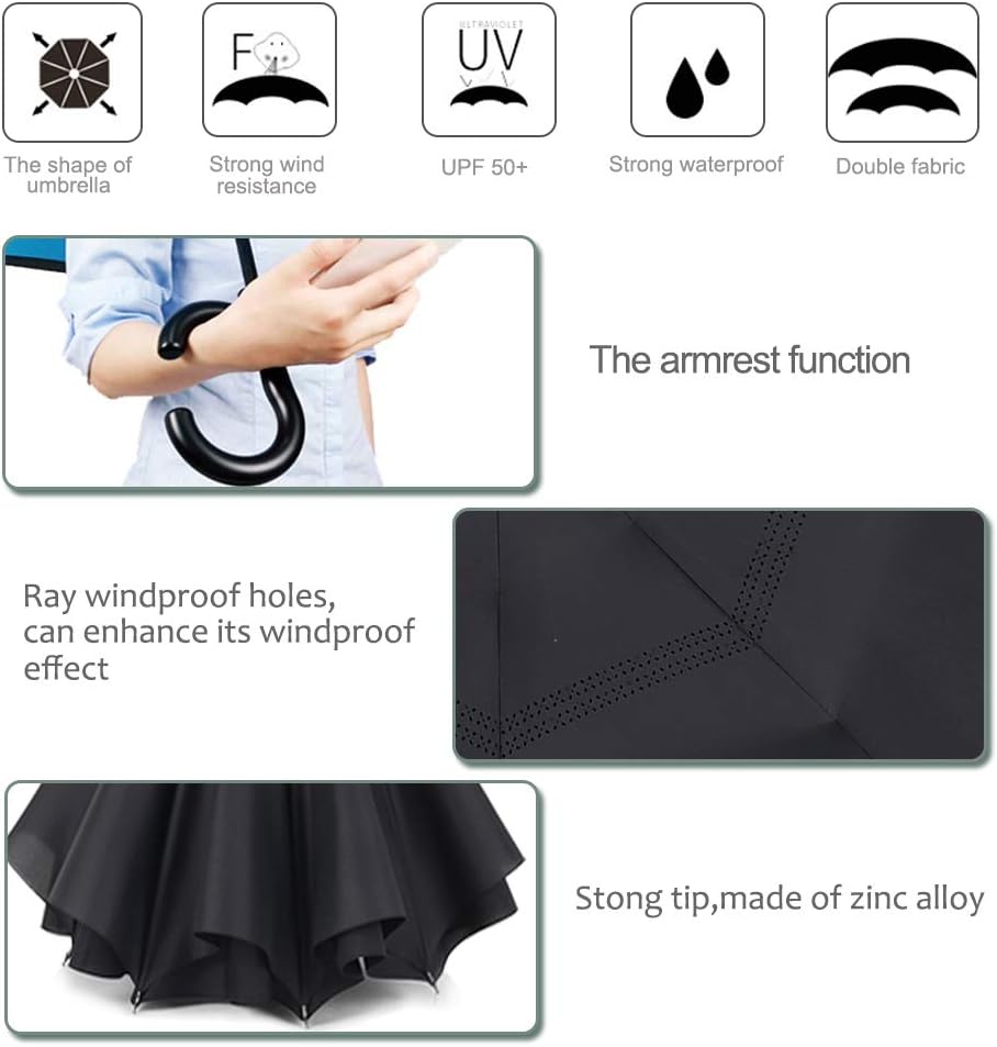 ZOMAKE Auto Open Inverted Umbrella Double Layer Reverse Umbrella, UV Protection Windproof Straight Umbrella Inside Out Umbrella for Car Rain Outdoor with C-Shaped Handle
