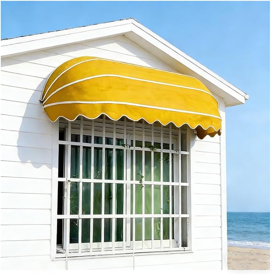 French Decoration Sunshade Shelter, Outdoor Window Door Awning Canopy, Foldable Galvanized Frame Uv & Water-Resistant Fabric, for Garden Porch Residential and Commercial(Yellow,125