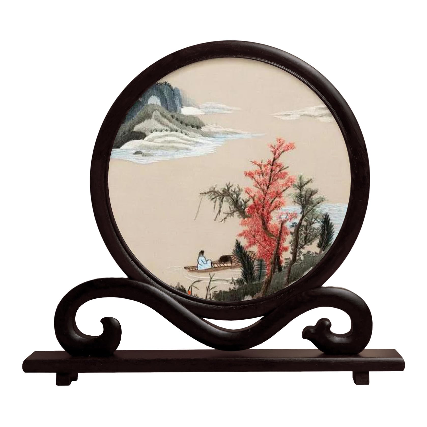 Peinture chinoise brodée double face soie 215 couleurs tableau artisanal traditionnel