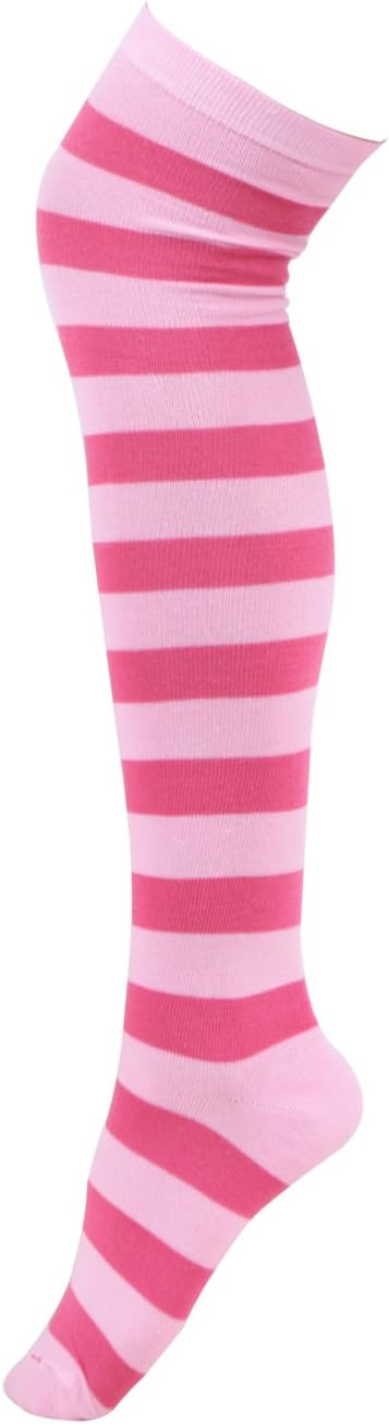 HDEWomen's Extra Long Striped Socks Over Knee High Opaque Stockings, K. Hello Pink Stripes, One size
