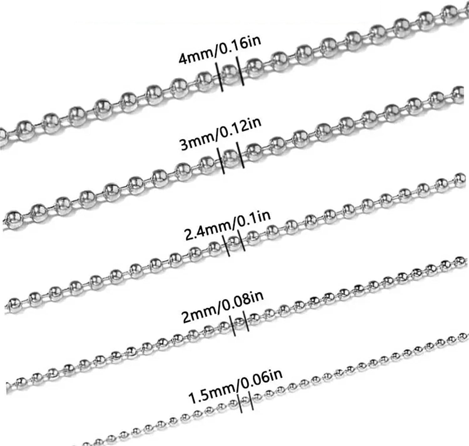 Ball chain, 15m Metal Ball Bead Chains 1.2-4mm for DIY Jewelry Making Findings for(Black,2.4mm)