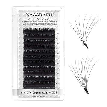 NAGARAKU Easy Fan Eyelash Extensions Volume Lash 0.05 D curl 12mm Rapid Blooming Faux Mink Cluster For Beginners Soft Professional Lash Supplies