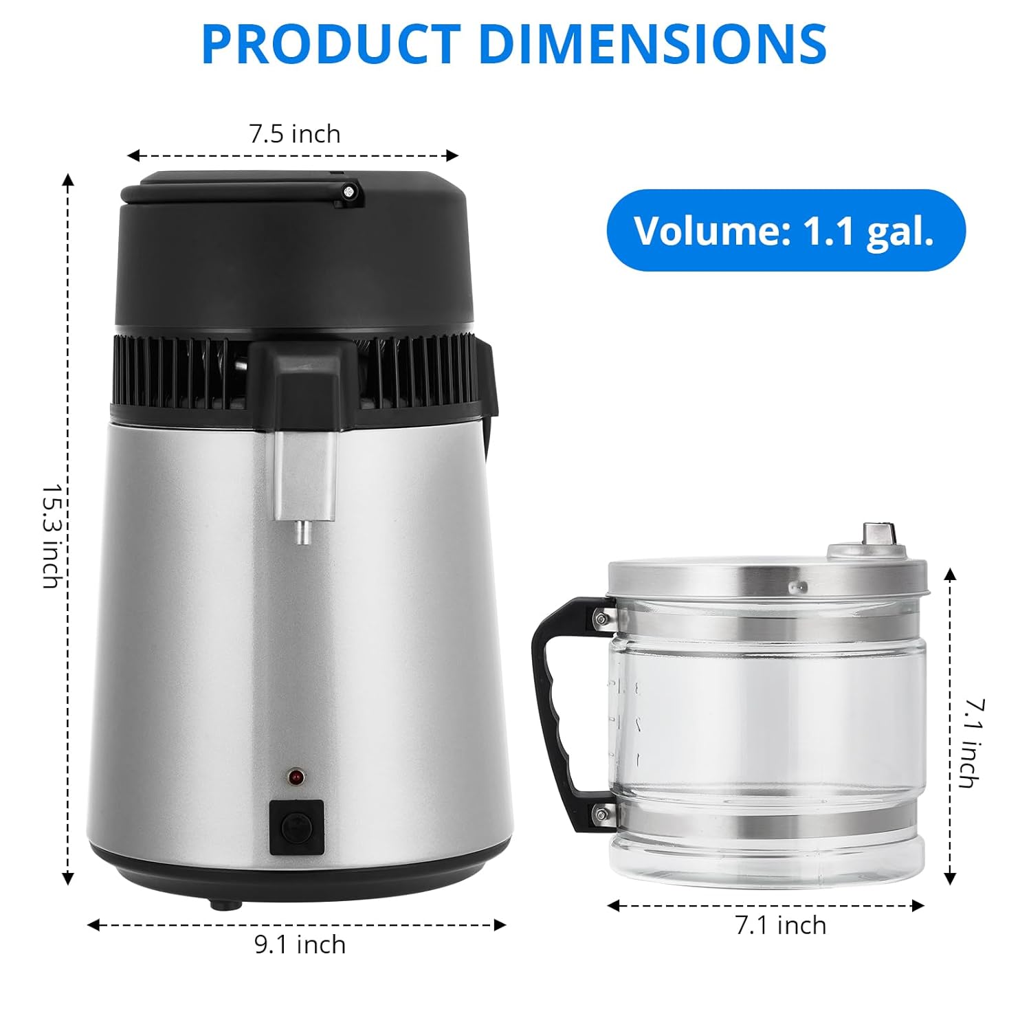 4L Water Distiller, 1 Gal Stainless Steel Distilled Water Machine with Glass Container, 750W Countertop Purifier Filter Kit for Home, Desktop Drinking Water Maker - Silver
