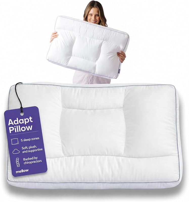 Mellow Adapt Pillow for Sleeping – 5-Zone Ergonomic Support, Washable | Down Alternative Hotel Pillow, Neck & Shoulder Pain Relief, Hypoallergenic Plush Support Pillow for Side, Machine Washable