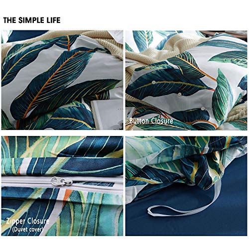 VM VOUGEMARKET Leaves Duvet Cover Set Queen,3 Piece Soft Premium Cotton Green Tropical Palm Tree Comforter Cover with Zipper Closure,Botanical Bedding Set Queen