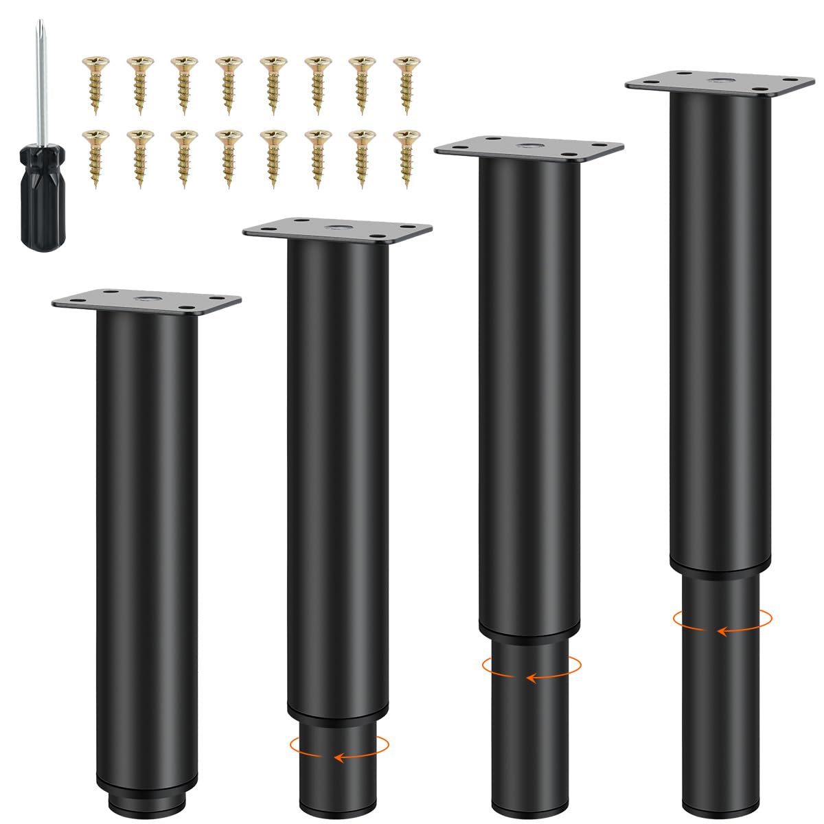 TMBMLPP 4pcs Metal Adjustable Furniture Legs, 7.87-13.89in(20-34cm) Black Adjustable Legs, Replacement Support Leg