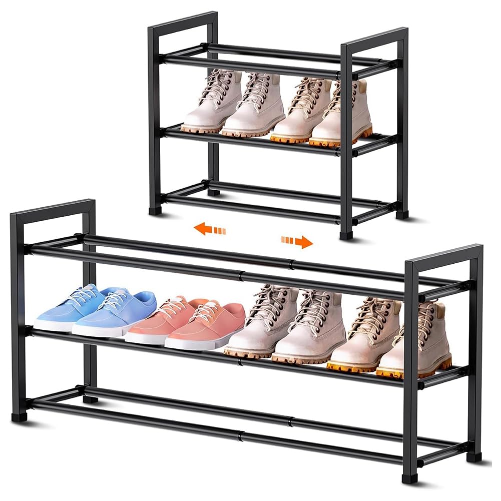 Vjsujehgy Sturdy Metal Shoe Organizer for Front Door, 3 Tier Expandable for Closet Shoe Rack 46cm X 84cm Adjustable Size