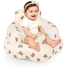 Inflatable Baby Seat for Babies 3-24 Months, Blow Up Baby Floor Seat in Air Pump, Inflatable Sit Me Up Seat for Baby Girls & Boys, Brown Bear