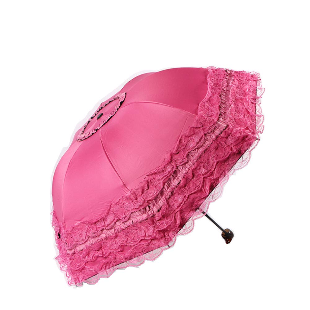 Wanlian Women's Red Folding Travel Umbrella Uv Resistance Princess Lace Parasol Umbrella For Girls Sunshades With Lace Decoration (Red)