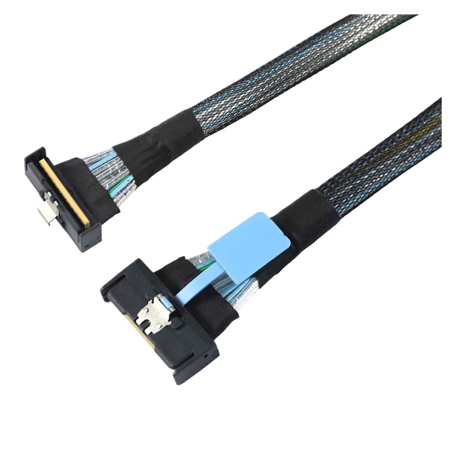 ZHANGLH Câble d'extension coudé 1 m PCI-E 5,0 mi ni Cool Edge MCIO PCI-E MCIO 74 broches mâle vers Slimline S*A*S 90 degrés MCIO 8i 74 broches mâle