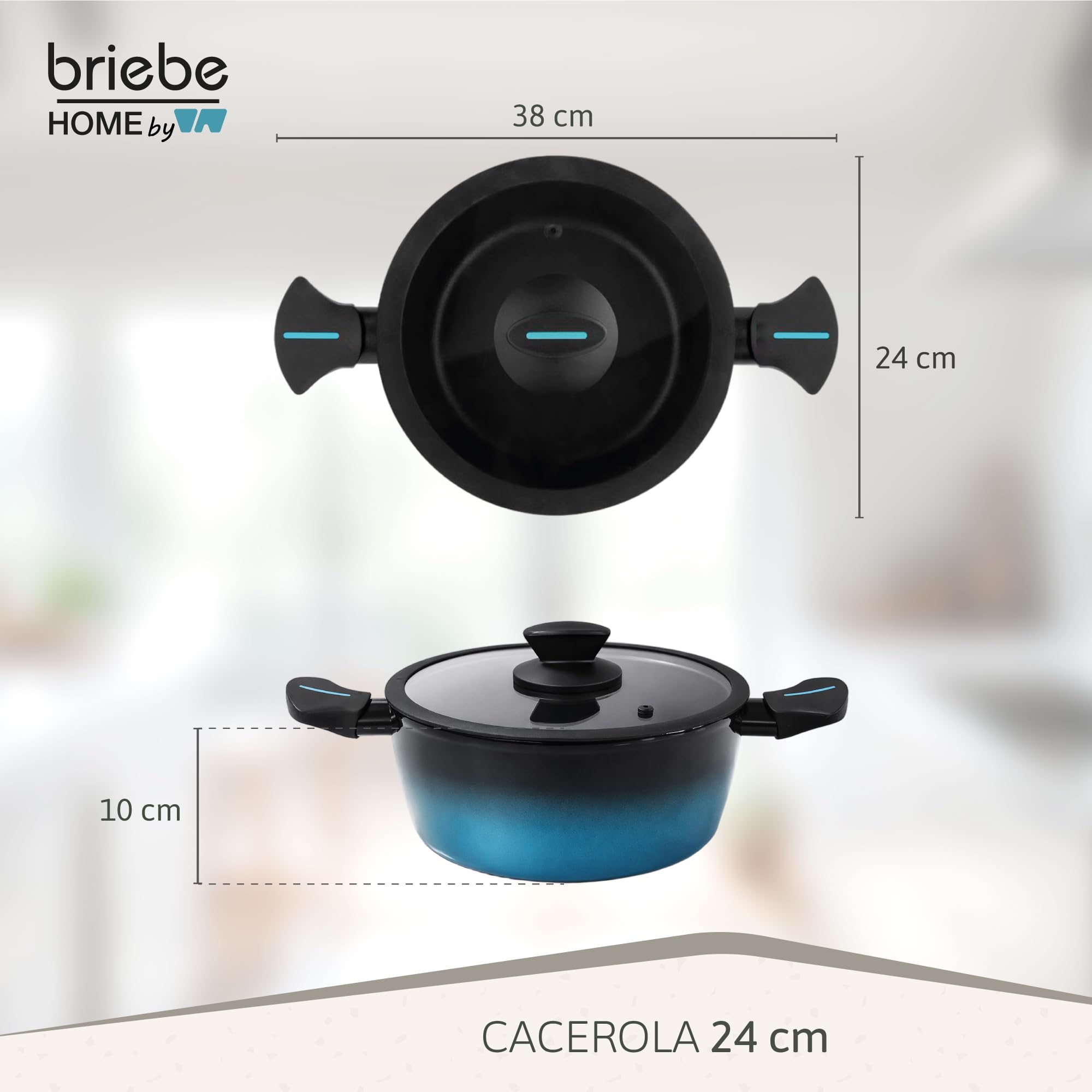 briebe MARE Cacerola Inducción, Acero Forjado 24 cm, Antiadherente Libre PFOA, Cazuelas Profesionales, Alta Resistencia, Aptas Para Todo Tipo de Fuegos, Tapa de Cristal, Fabricada en España