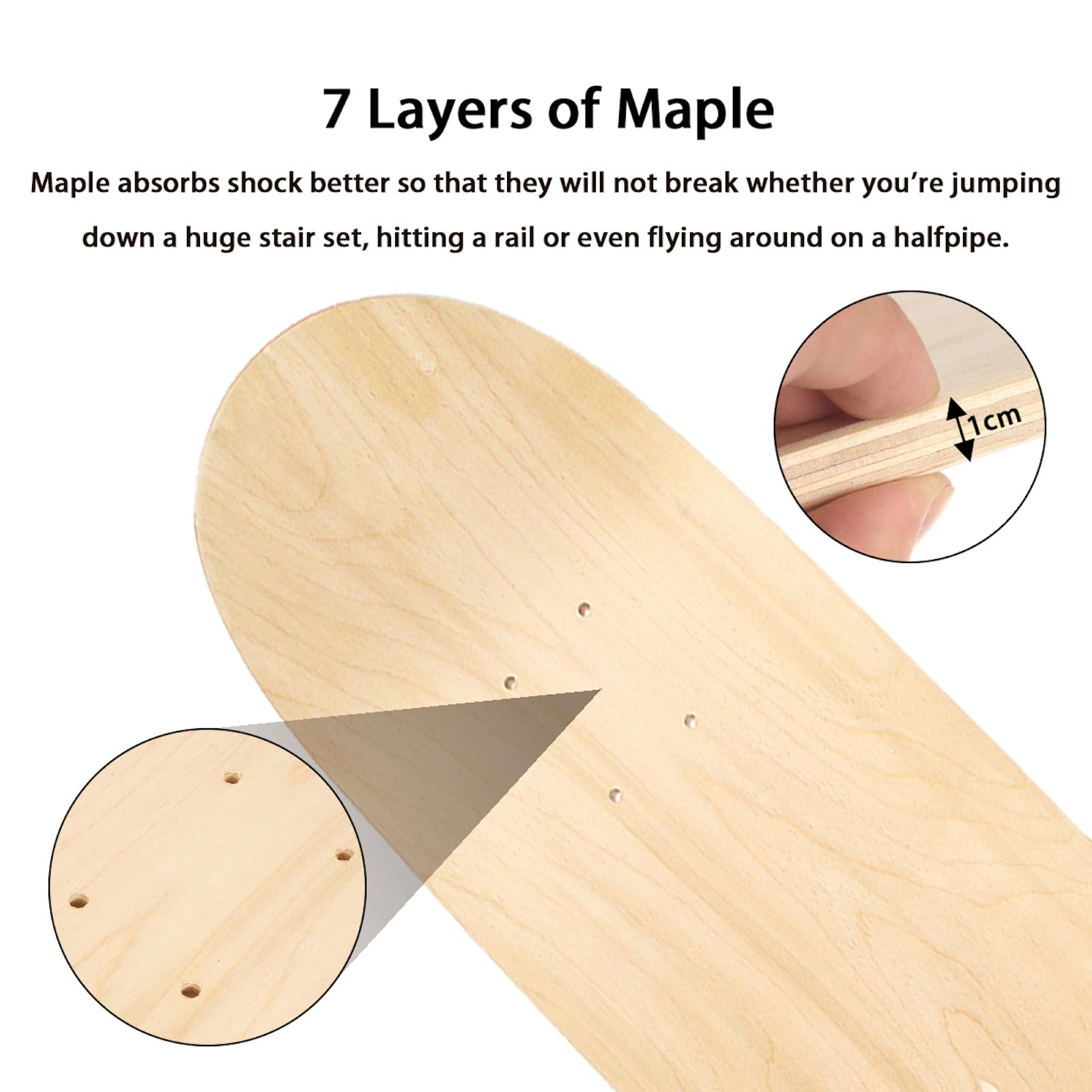 Planche de skateboard vierge en bois d'érable naturel 7 couches 80 cm