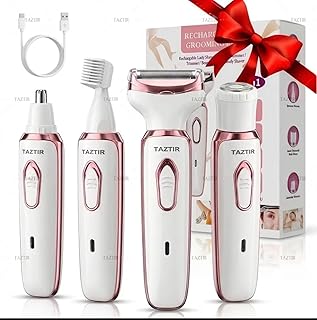 Travel-Ready Mini Trimmer for Women, 4-in-1 Rechargeable Cordless Electric Razor, Wet & Dry Painless Grooming Kit for Face, Legs, Bikini, Underarm, Nose Hair, Lightweight Portable