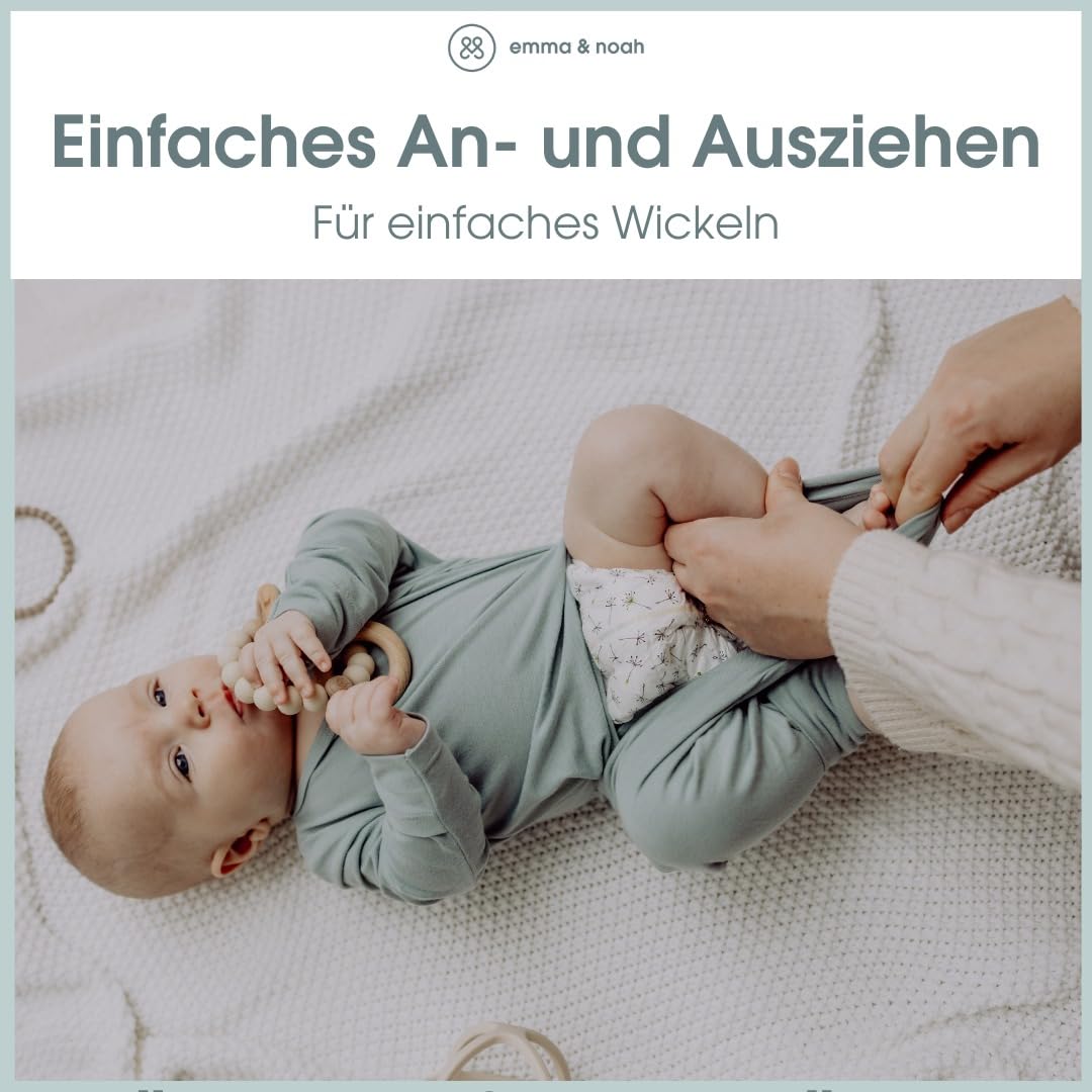 emma & noah Easy-On Babystrampler aus Bio-Baumwolle, ohne Verschlüsse, weich & atmungsaktiv, 0–12 Monate, ideal zum Schlafen & Spielen