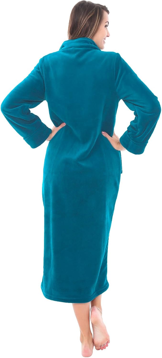 Alexander Del Rossa Women's Zip Up Fleece Robe, Soft Warm Plush Zipper