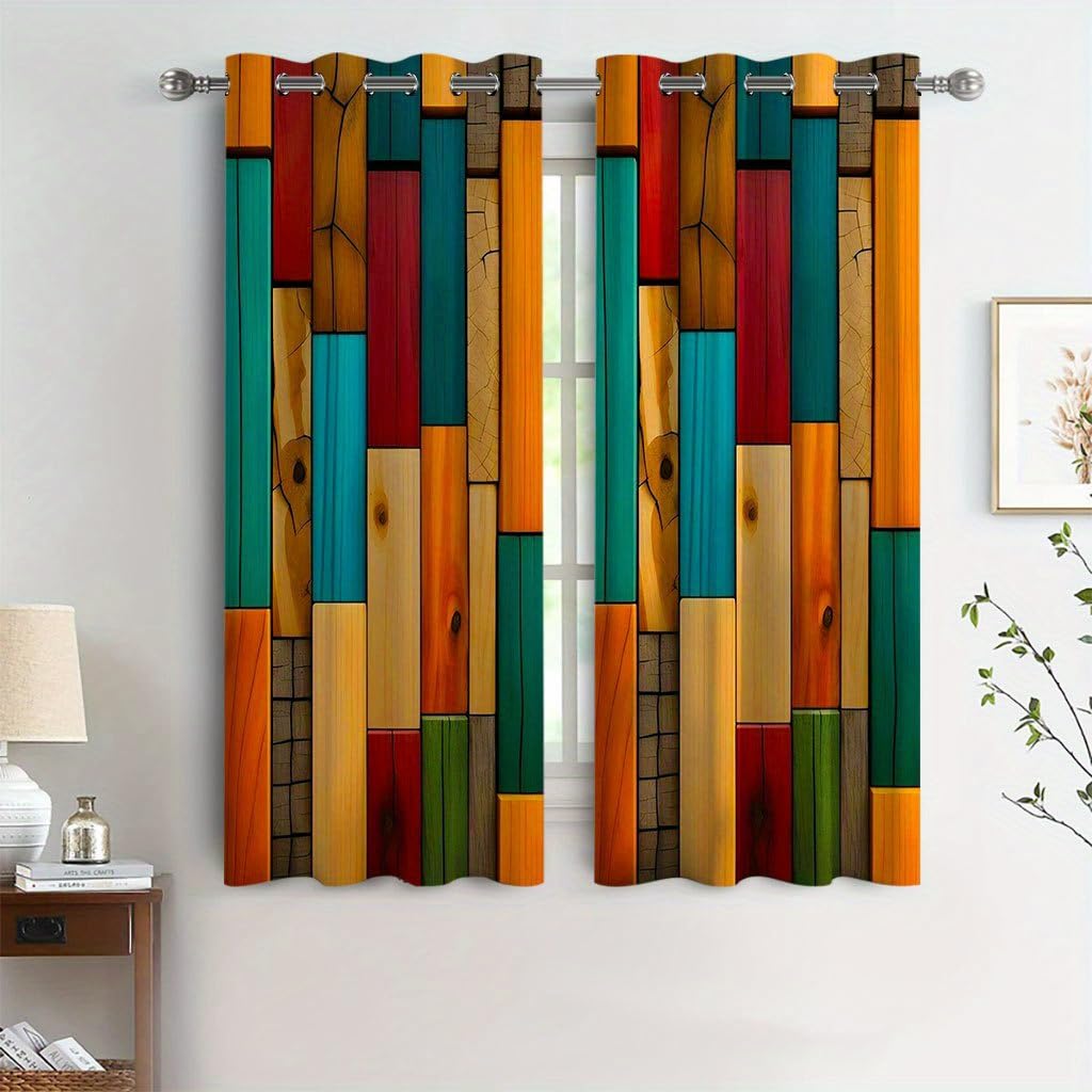 Rideaux occultants style art moderne motif bois panneaux haut de gamme pour salon