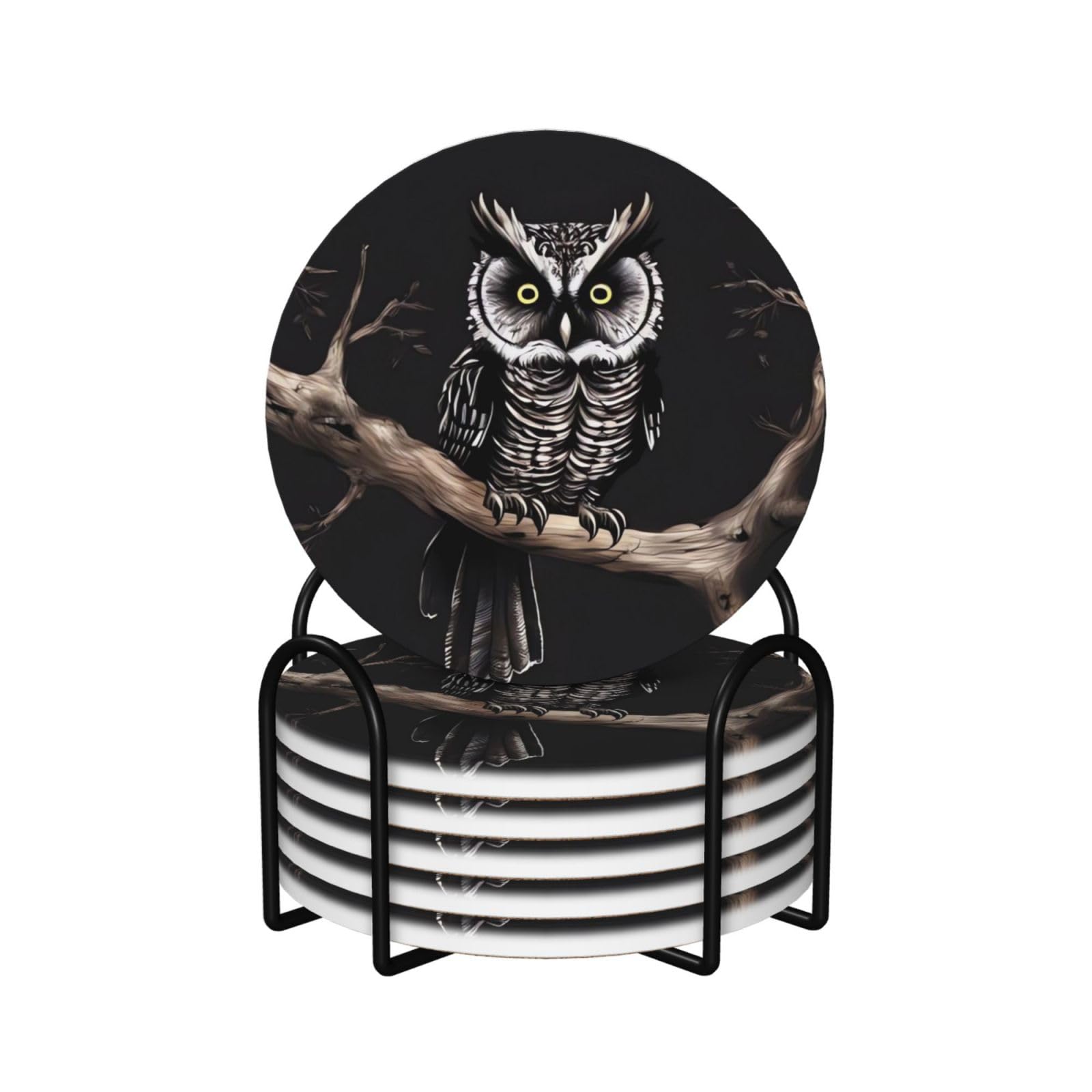 Dessous de verre céramique absorbant avec support tapis de tasse hibou protection table cuisine