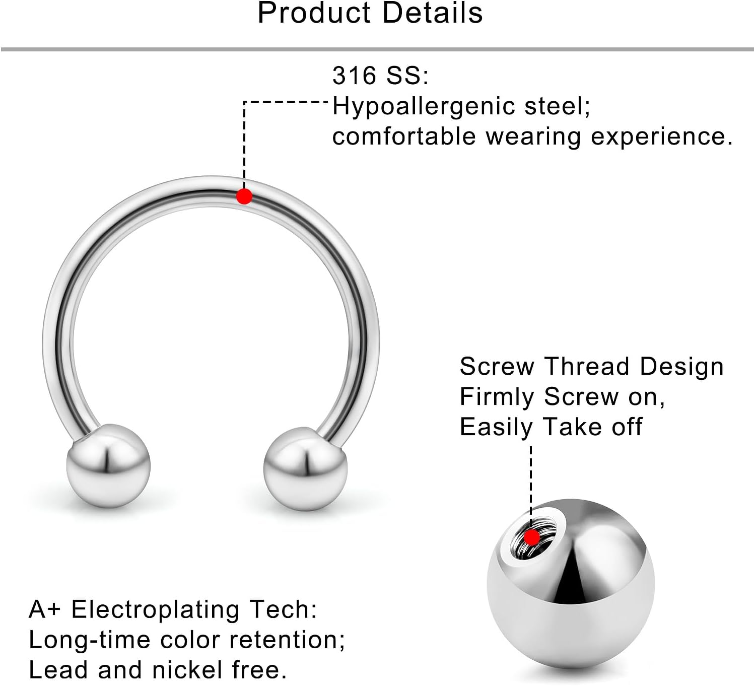 Lcolyoli 14g & 16g Surgical Steel Septum Rings - Spike & Horseshoe Septum Piercing Jewelry for Women & Men - Image 3