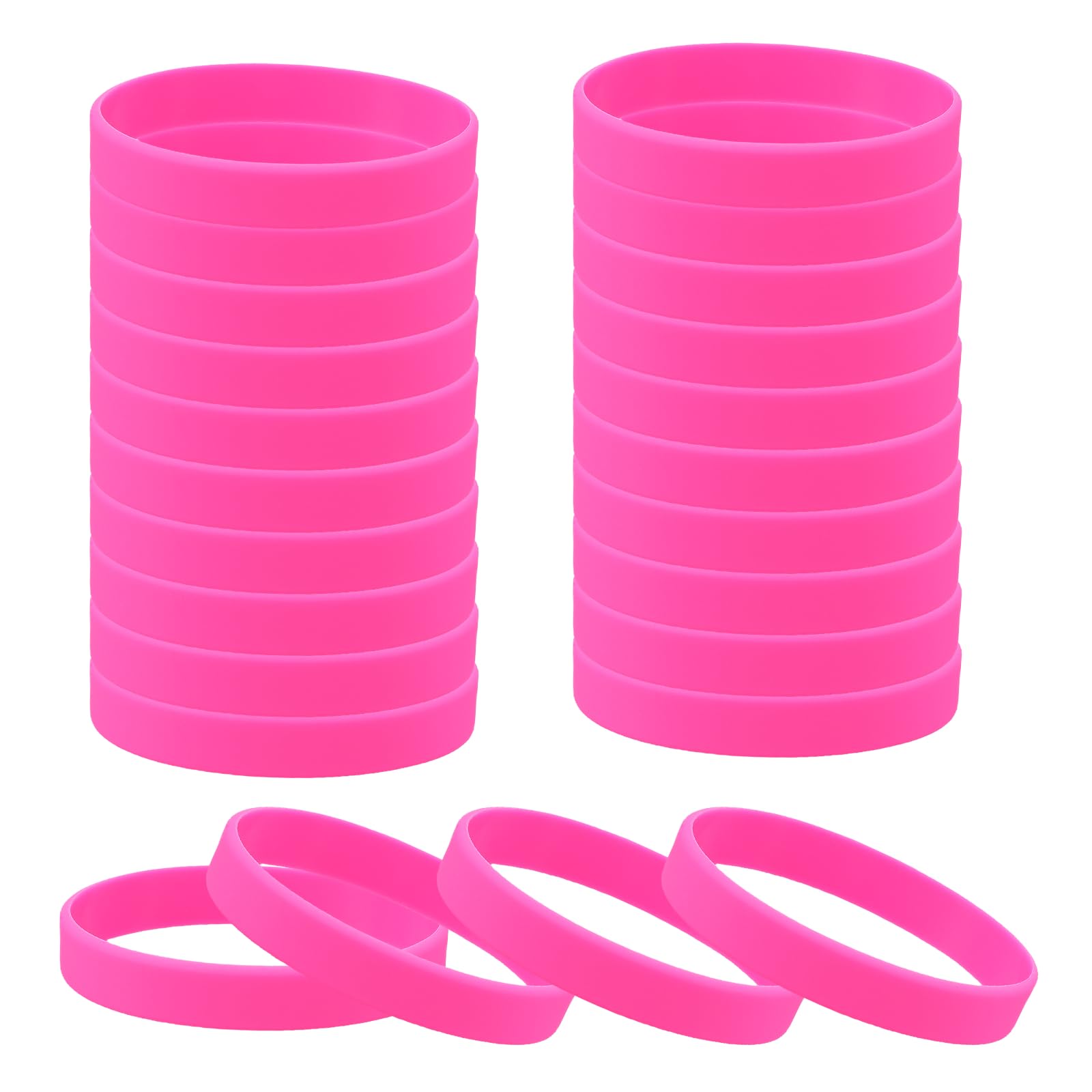 sourcing map 24 Pcs Rubber Bracelets, Unisex Silicone Bracelet Colored Elastic Sports Wristbands for Adults Teen Sports Team Games Parties Fashion Decorations, Rose Red
