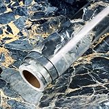 LACHEERY Glossy Blue and Gold Marble Countertop Peel and Stick Contact Paper for Countertops Waterproof 15.8'x276' Removable Marble Wallpaper for Bathroom Walls Countertop Counter Top Covers Vinyl