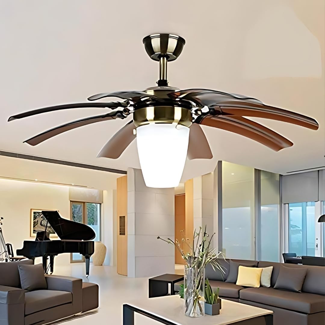 Hans Lighting Luxa Metallic Majesty Ceiling/Lighting fan with 8 Retractable Blades and LED Light with Remote Modern Luxury Chandelier (Metallic Brown)
