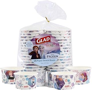 Glad for Kids Disney Frozen Disposable Paper Snack Bowls, Lids Not Included, Anna and Elsa - Heavy Duty, Microwavable, Disposable Snack Cups for Soup or Ice Cream, 6 Ounce, 32 Count
