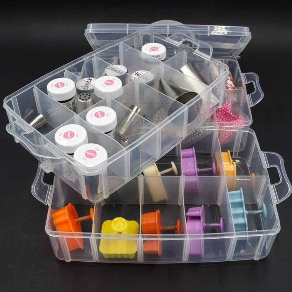 Organiseur de rangement blanc à 3 couches et 30 compartiments en plastique transparent pour bijoux, accessoires d'artisanat, utilisation polyvalente, boîte de rangement avec séparateurs