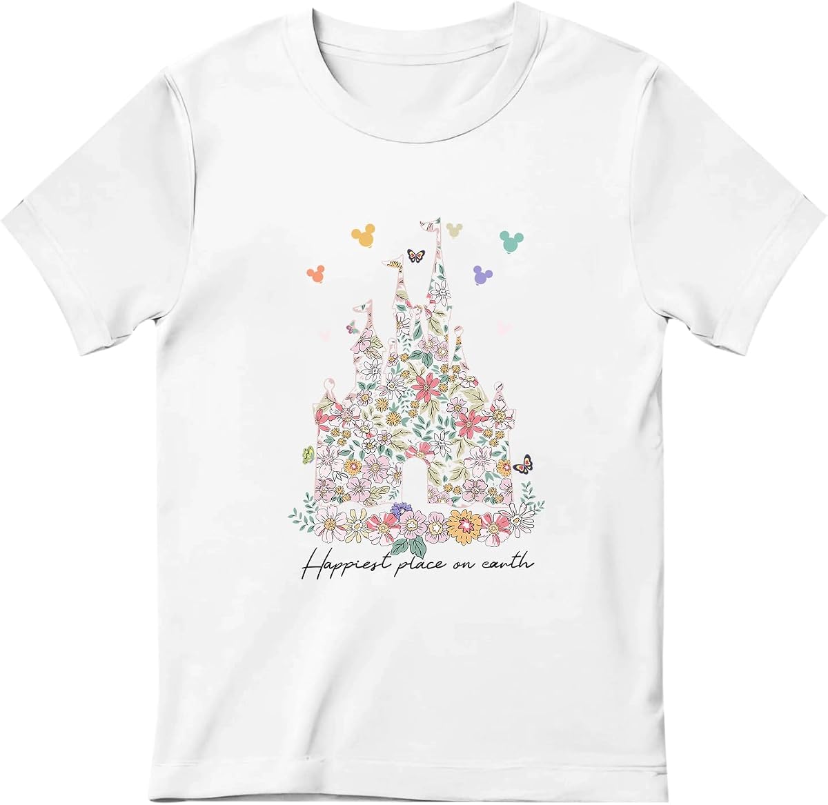 Camisas de castillo floral para niñas gráficas lindas camisetas para niños pequeños flores vacaciones camisa vacaciones viaje camisetas