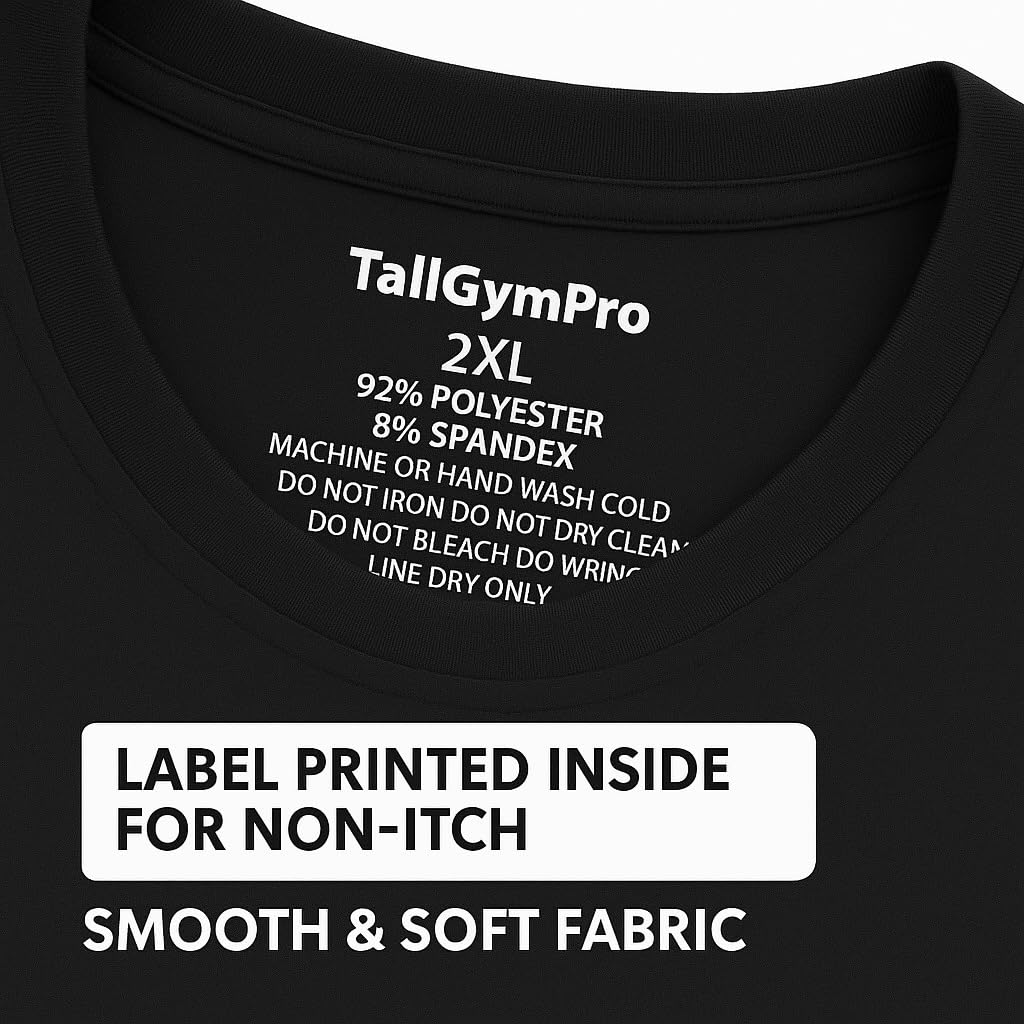 Męska wysoka koszulka gimnastyczna | True Tall Fit for Men 6'5.1 cm+ | Bardzo długa, atletyczny, zwężany krój, odprowadzająca pot koszulka treningowa