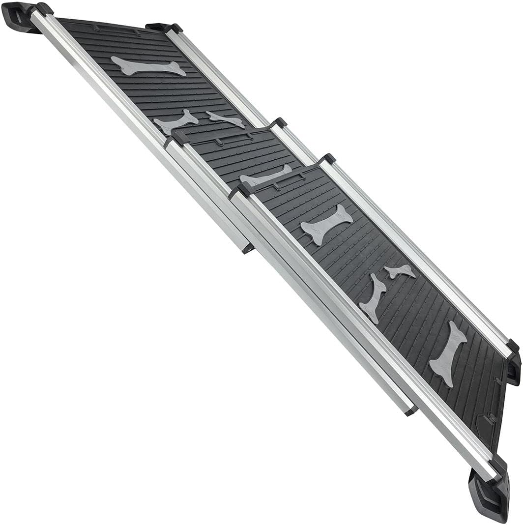 KATSU Tools Dog Ramp, 150lbs Loading Capacity, Aluminum Alloy Portable Foldable Lightweight Anti-Slip Ramp, 71-156cm, Black/Silver 699900