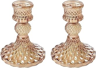 Candlestick Holders, Taper Candle Holders Glass, Candle Pillar Stands for Table Mantel Wedding Housewarming Gift Home Decoration (Gold 2pcs)