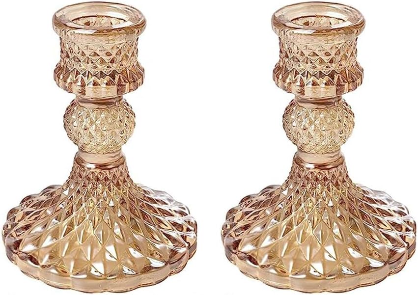 Candlestick Holders, Taper Candle Holders Glass, Candle Pillar Stands for Table Mantel Wedding Housewarming Gift Home Decoration (Gold 2pcs)