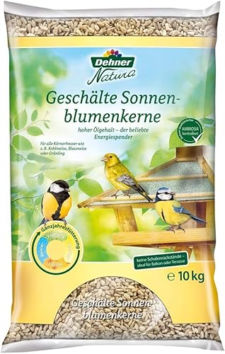 Dehner Natura Wildvogelfutter, geschälte Sonnenblumenkerne, 10 kg & Natura Wildvogelfutter, Insekten-Knödel, ohne Netz, 100 Stück (10 kg)