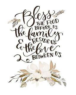 Bless This Food - Spiritual Wall Art, This Meal Prayer w/Floral Wall Art Print Is A Modern Decor For Home Decor, Kitchen Decor, Dinning Decor. Great For Housewarming & Christian Gifts! Unframed - 8x10