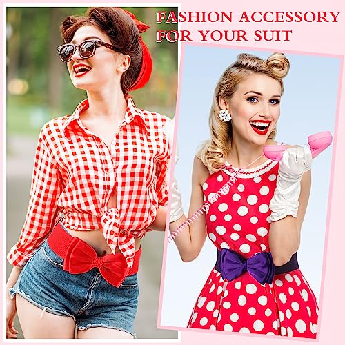 Jeyiour 8 Pcs Wide Elastic Stretchy Bowknot Waist Belt Casual Vintage Bow Knot Corset Waistband Cinch Belts for Women Dress, 8 Colors3