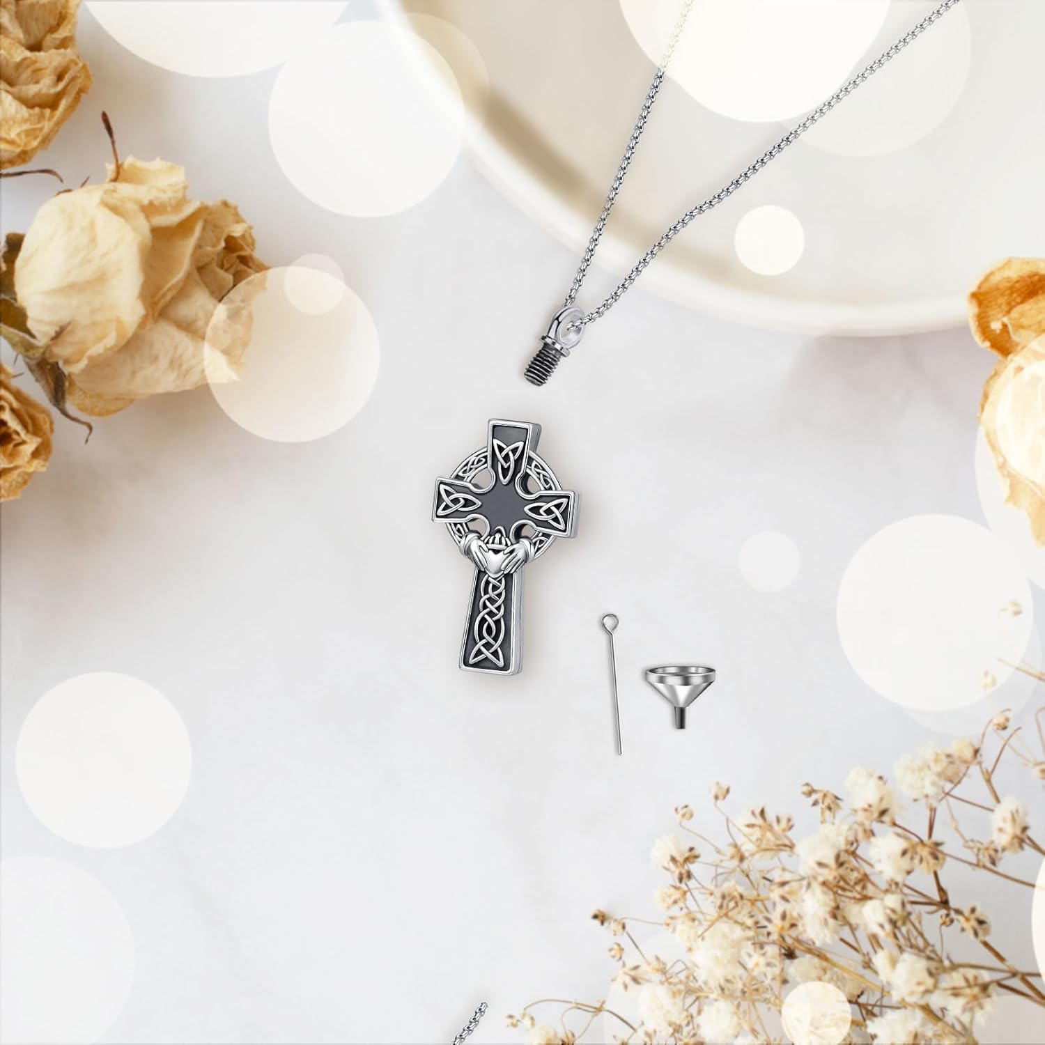 Cremation Jewelry 925 Sterling Silver Urn Necklace for Ashes for Women Men Memorial Pendant for Human Ashes Keepsake Put in Ashes of Loved Ones Cat Pet