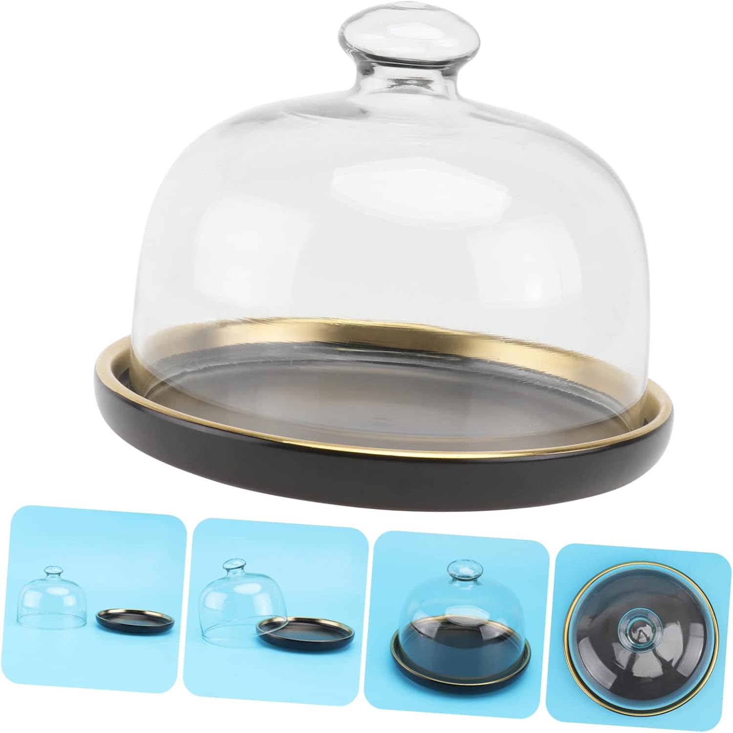 Healifty 1Set Food Cover Ceramic Tray Set with Glass Dome Lid Elegant Cake Plate for Food Preservation for Parties Bbqs and Picnics Dust Design