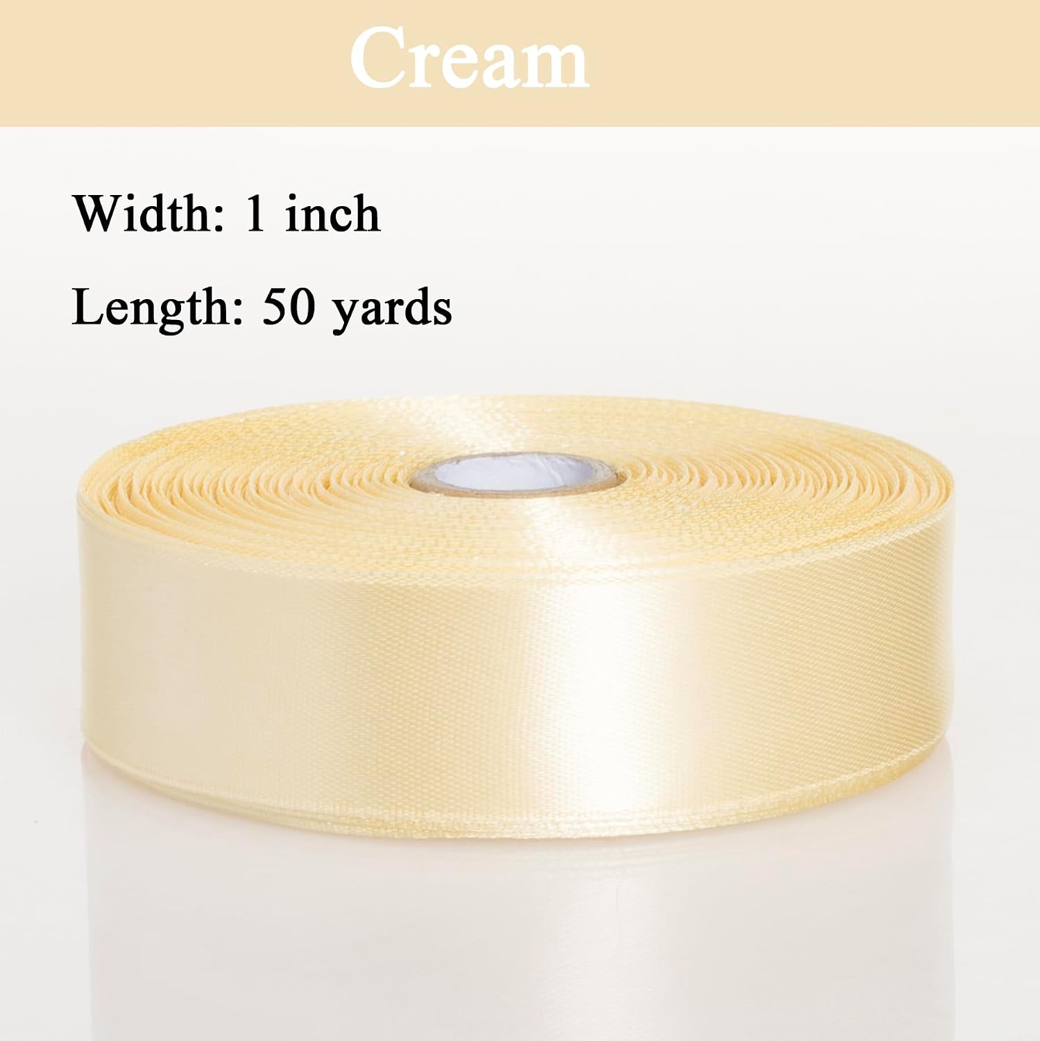 YASEO 1 Inch Cream Yellow Solid Satin Ribbon for Gift Wrapping, 50 Yards | Soft, Satiny, Colorfast, Polyester Fabric, Ease of Use, Bouquets, Decor, Crafting DIY, Leis, Christmas, Wedding