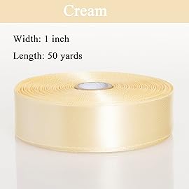 YASEO 1 Inch Cream Yellow Solid Satin Ribbon, 50 Yards Craft Fabric Ribbon for Gift Wrapping Floral Bouquets Wedding Party Decoration