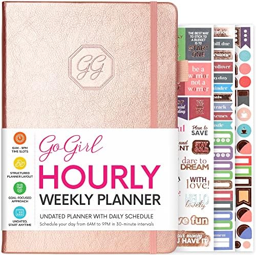 GoGirl Weekly Schedule Planner  Undated Hourly Work & Life Planner with Time Slots  Vertical Agenda Organizer for Daily Time Management & Productivity  A5 Size, 14.5 x 21.5cm, Hardcover (Hot Pink)