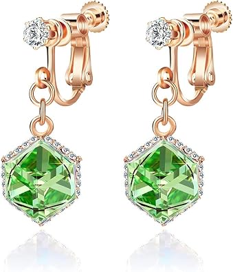 EVEVIC Austrian Crystal Cube Drop Clip On Earrings for Women